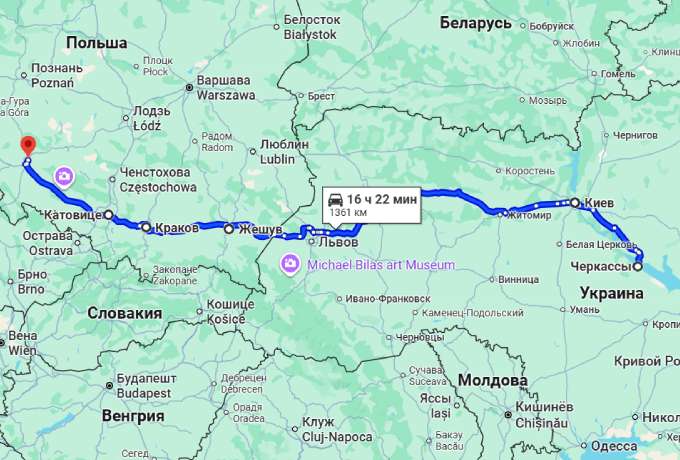 Автобус Черкассы - Вроцлав — маршрут через города Украины и Польши
