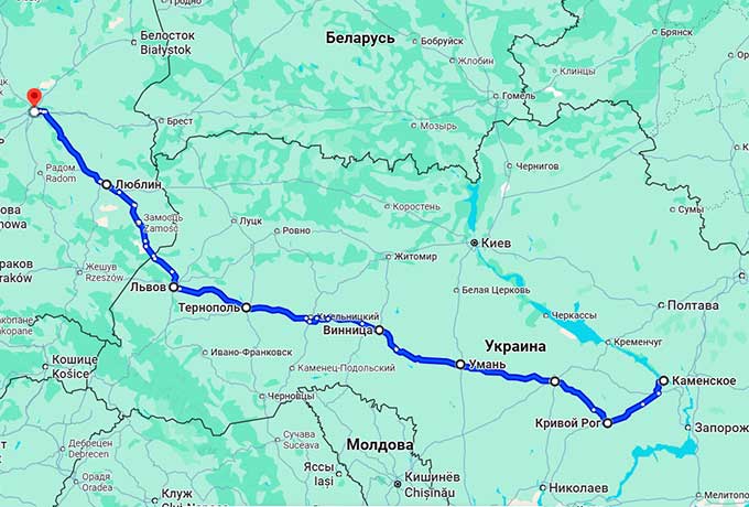 Автобус Каменское - Варшава — маршрут через города Украины и Польши