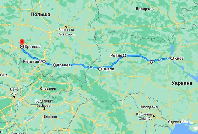 Автобус Київ - Вроцлав — маршрут через міста України та Польщі