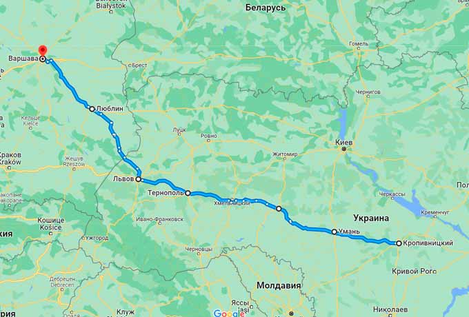 Автобус Кропивницький (Кіровоград) - Варшава — маршрут через міста України та Польщі